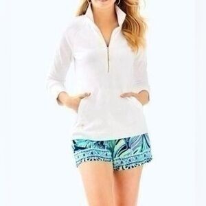 Lilly Pulitzer Skipper Quarter Zip Solid Popover in Resort White Gold Zip Medium